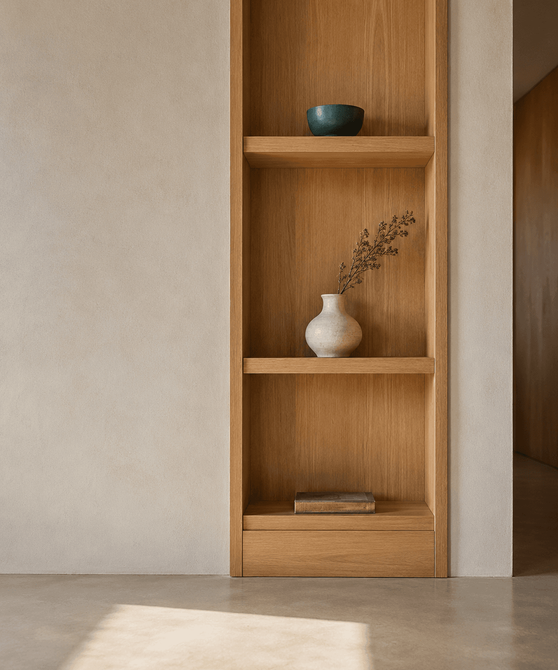 Custom-built oak alcove showcasing fine joinery